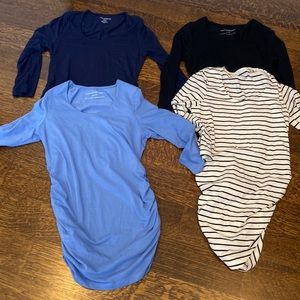 4 pack of side ruched 3/4 sleeve maternity t-shirts